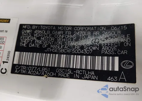 2015 Lexus Rc 350 from USA, damaged, VIN JTHSE5BCXF5004307